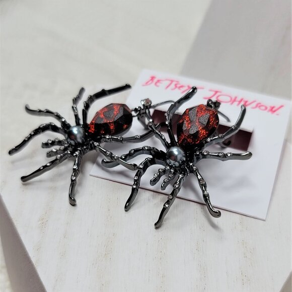 Betsey Johnson Large Spider Rhinestone Earrings - Picture 3 of 9